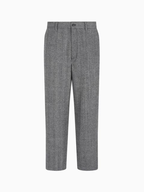 GIORGIO ARMANI CHEVRON JACQUARD VIRGIN WOOL FLAT-FRONT TROUSERS