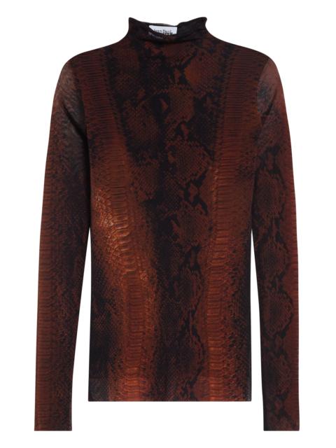 Jean Paul Gaultier Jean Paul Gaultier Snakeskin Print Long Sleeve Mesh Top in Brown/Black at Nordstrom