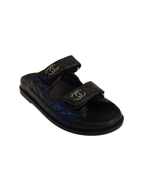CHANEL Chanel CC logo Quilted Lambskin Velcro Dad Sandals Black