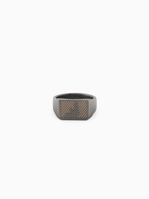 EMPORIO ARMANI TWO-TONE STAINLESS STEEL SIGNET RING