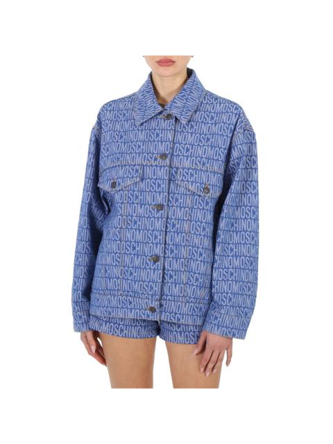 Moschino Ladies Fantasy Print Blue All-Over Logo Denim Jacket, Brand Size 38 (US Size 4)