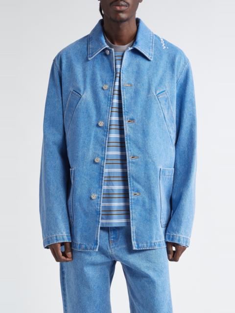 Marni Marni Logo Embroidered Denim Chore Jacket in Cobalt at Nordstrom