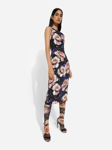 Dolce & Gabbana Cady Sheath Dress with Peony Print