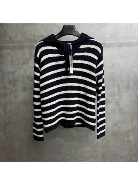 Dior Dior Navy Blue Striped Tie Detail Knit Sweater