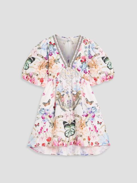 CAMILLA Crystal-embellished linen mini dress