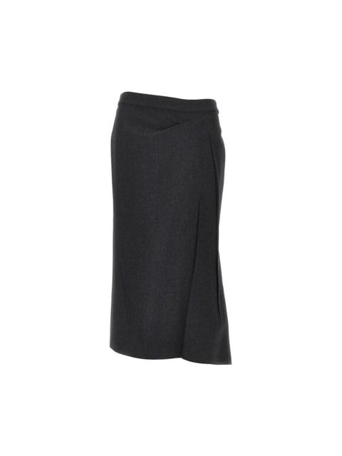 Victoria Beckham Victoria Beckham Pressed Flannel Midi Skirt Grey