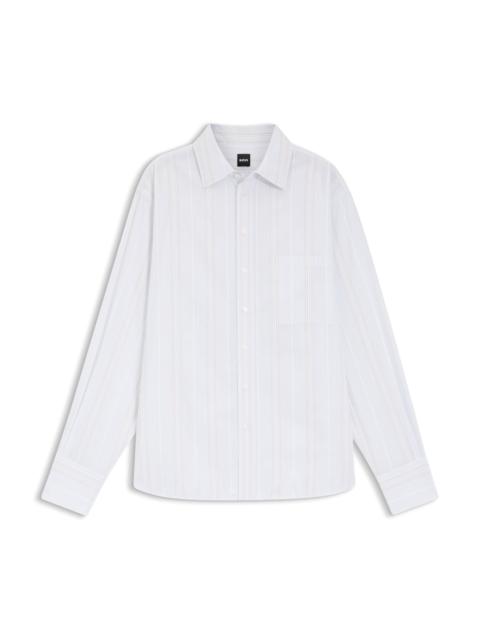 BOSS STRIPED RELAXED-FIT BLOUSE IN COTTON CANVAS
