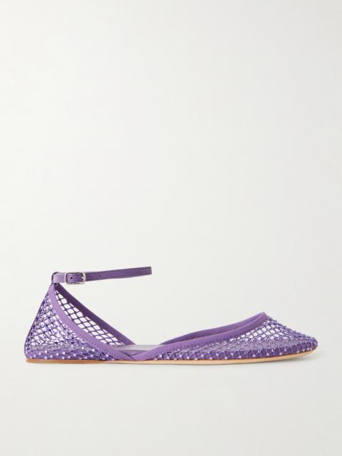 CHRISTOPHER ESBER Minette Leather-trimmed Crystal-embellished Mesh Ballet Flats