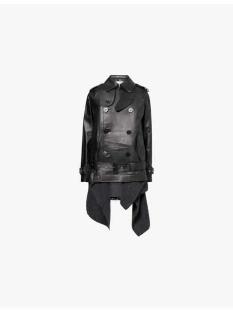 sacai Layered Leather and Wool Knit Jacket