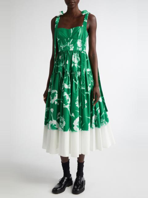 Erdem Floral Print Cotton Poplin Fit & Flare Midi Dress in Carnation Cyanotype Clover at Nordstrom