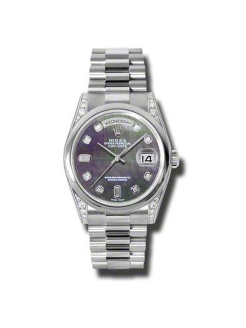ROLEX Rolex Day-Date Black Mother Of Pearl Dial Platinum President Automatic Men's Watch 118296BKMDP