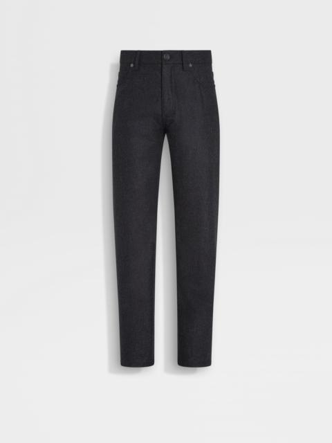 ZEGNA BLACK WOOL AND CASHMERE ROCCIA PANTS