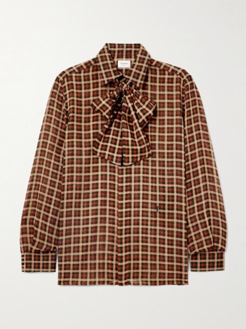 SAINT LAURENT Pussy-bow Checked Wool Shirt