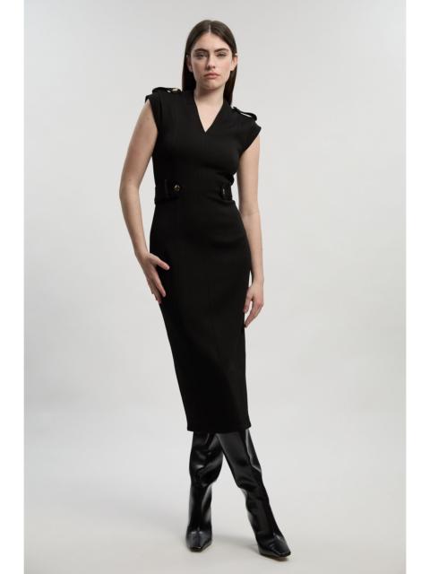 KAREN MILLEN Ponte Trim Belt Detail Midi Pencil Dress