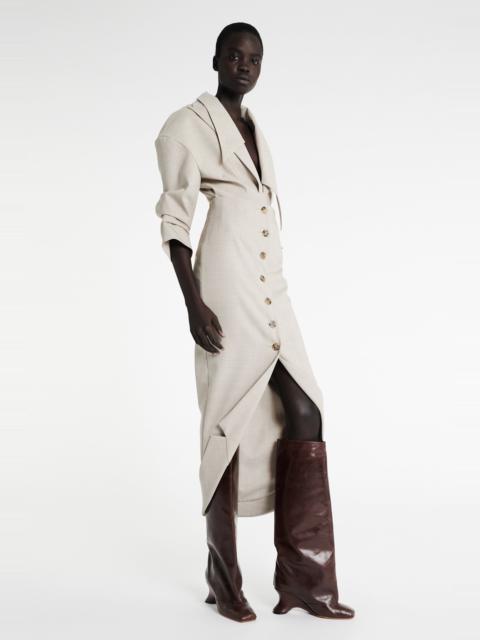 A.W.A.K.E. MODE TAILORED SKIRT WITH JACKET COLLAR AT HEM BEIGE MELANGE