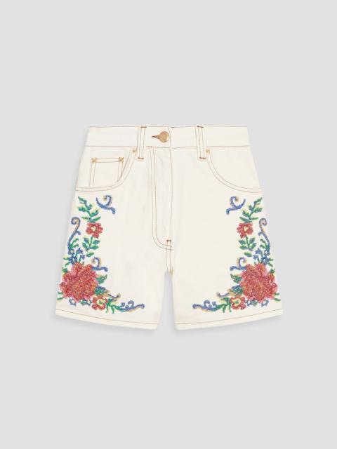 FARM RIO Embroidered denim shorts