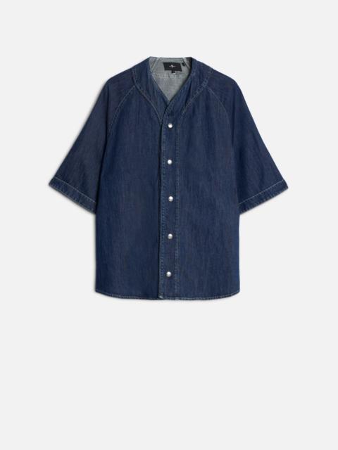 7 For All Mankind BASEBALL SHIRT in Indigo Linen Nocturnal