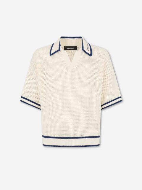 DSQUARED2 OPENWORK KNIT POLO SHIRT