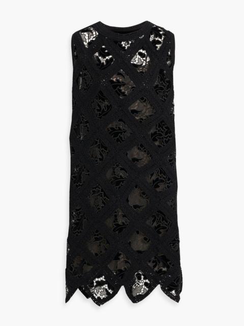 Oscar de la Renta Guipure lace, crocheted cotton and velvet mini dress