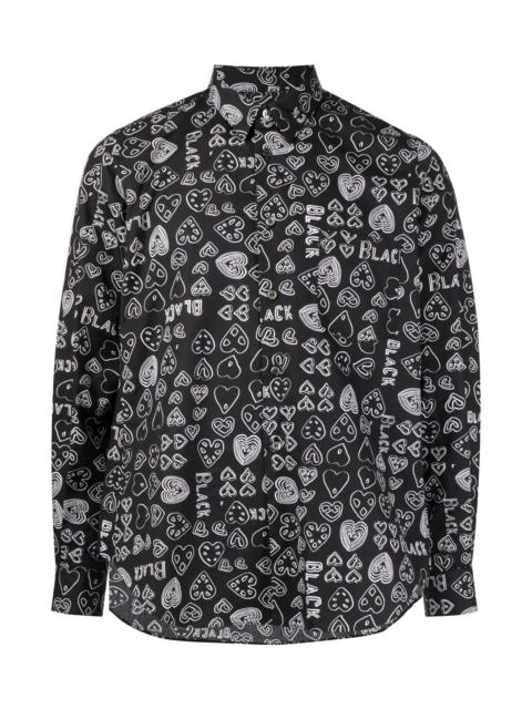 BLACK COMME des GARÇONS HEART-PRINT COTTON SHIRT