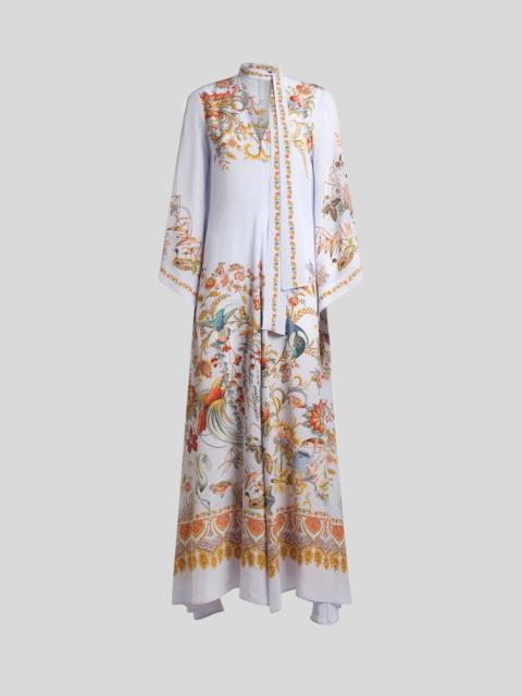 Etro LONG SILK DRESS WITH SILK SCARF AND PLACED FLORA AND FAUNA PRINT