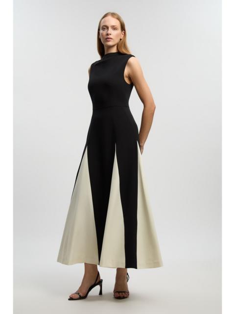 KAREN MILLEN Compact Stretch Tailored Colour Block Full Skirted Midi Dress