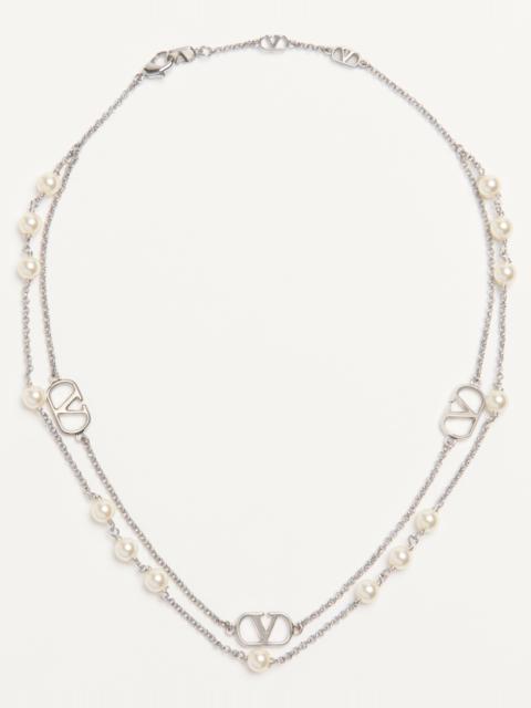 Valentino VLOGO SIGNATURE METAL NECKLACE WITH SWAROVSKI® PEARLS