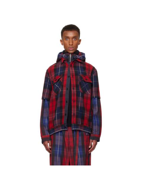 sacai SSENSE Exclusive Red Plaid Hoodie
