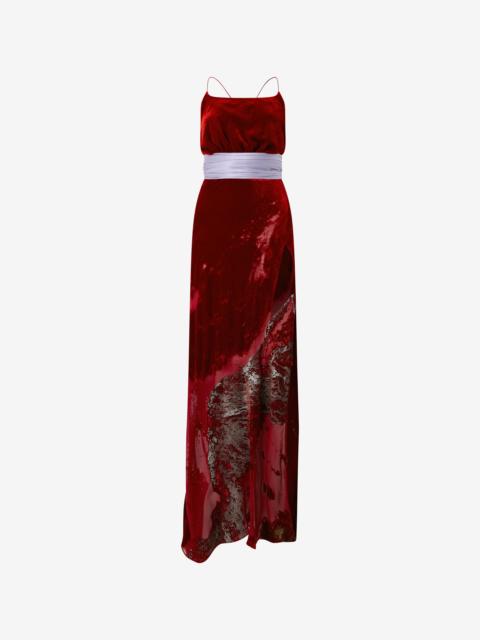 Roberto Cavalli Long Dark Red Dress With Marine Print