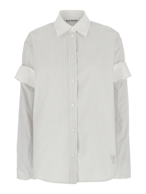 Acne Studios Women White Layered Shirt With All-Over Striped Motif In Cotton Woman