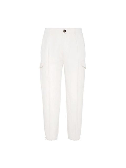 Brunello Cucinelli Brunello Cucinelli Off White Linen Blend Cargo Trousers