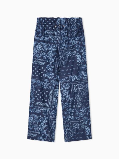 EMPORIO ARMANI CHAMBRAY TROUSERS WITH ALL-OVER PRINT