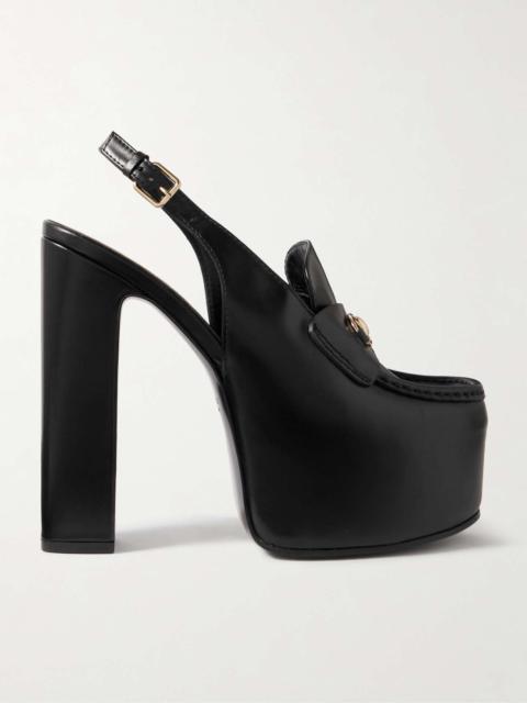 Ottavia horsebit-embellished leather slingback platform pumps