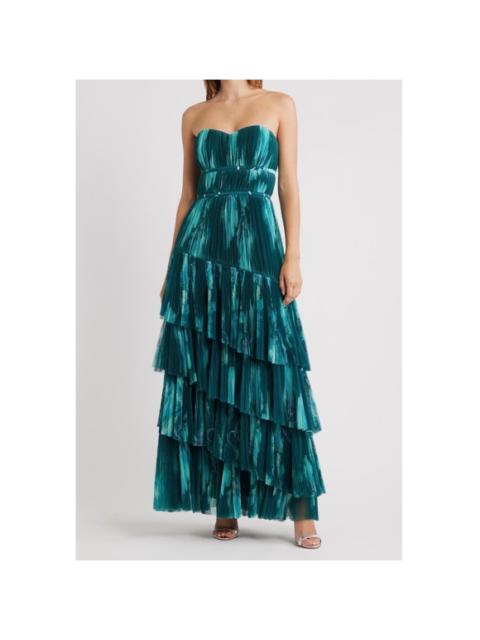 Other Designers Hutch Lanza Strapless Tiered Tulle Gown in Teal Bloom Size 2