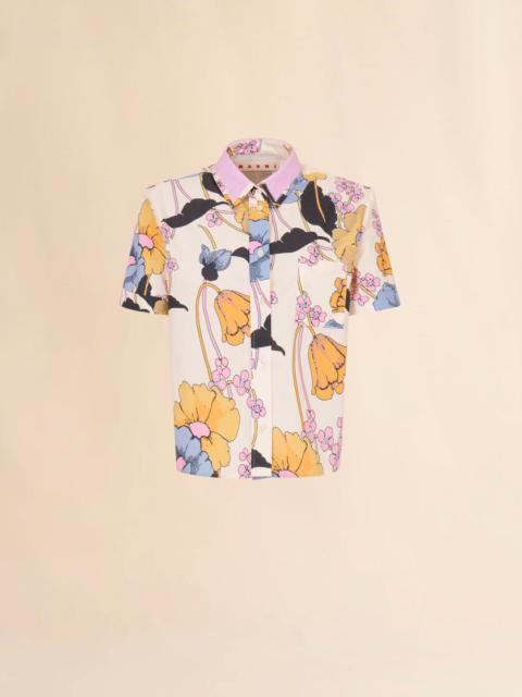 Marni CREAM POPLIN CROPPED SHIRT WITH MELODIA PRINT