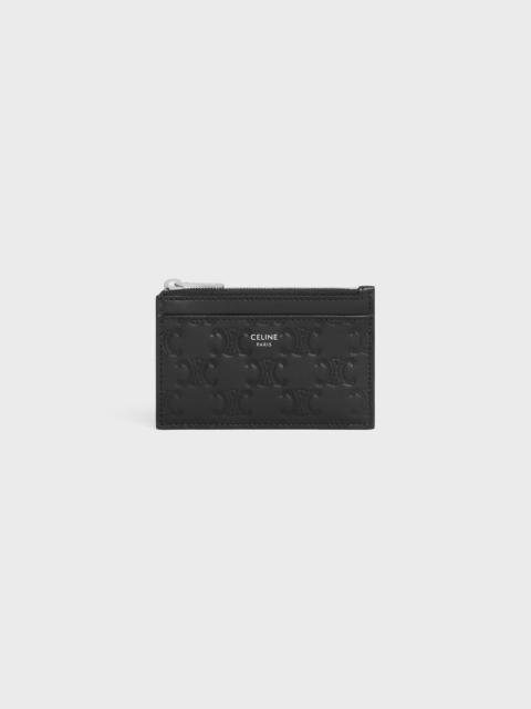 CELINE Zipped Card Holder in Calfskin with triomphe embossed