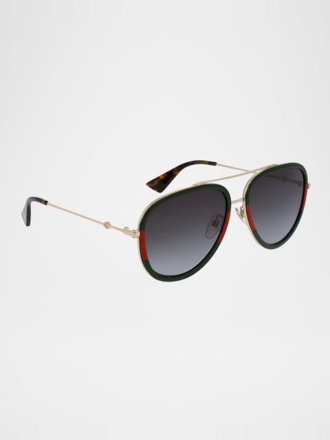 GUCCI Web Aviator Sunglasses, Green/Red/Green