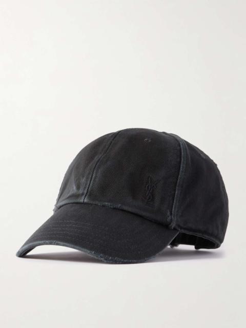 Distressed denim hat