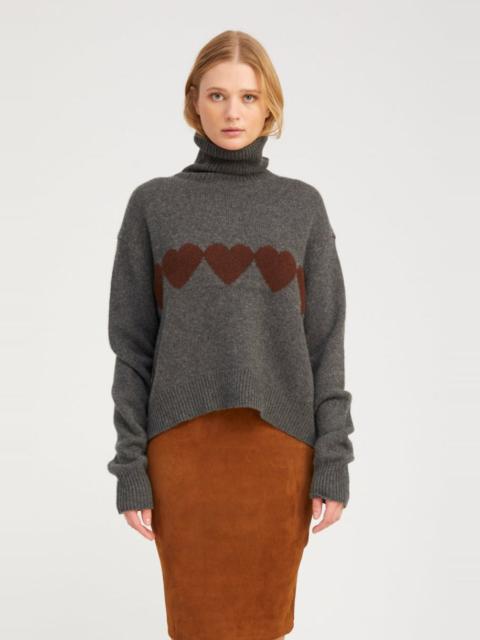 SPRWMN GREY CASHMERE HEART TURTLENECK SWEATER