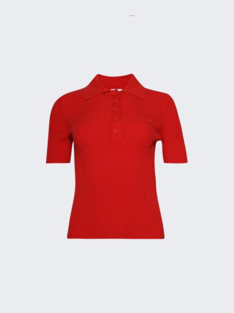 courrèges Signature Rib Knit Polo Top Poppy