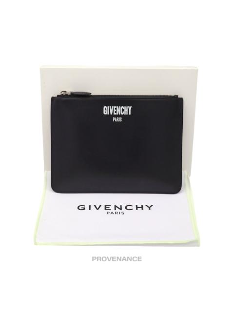 GUCCI Givenchy Logo Zip Pouch Clutch Bag - Black Leather