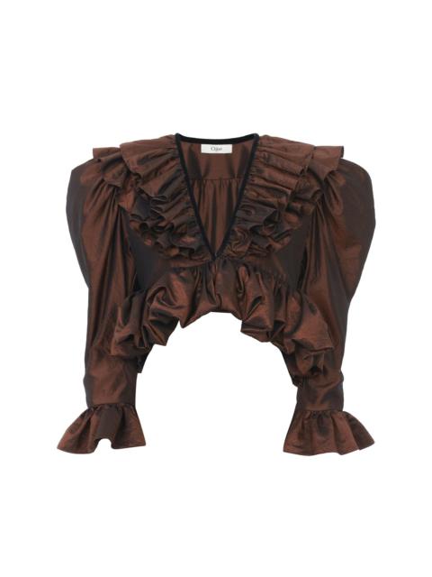 Chloé CROPPED V-NECK RUFFLE TOP IN WASHED SILK TAFFETA