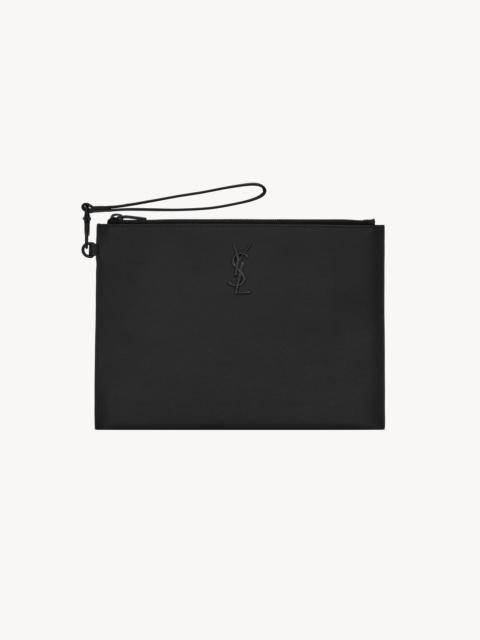 SAINT LAURENT CASSANDRE ZIPPED TABLET HOLDER IN GRAIN DE POUDRE LEATHER