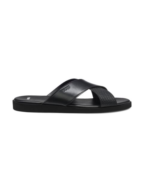 BOSS FAUX-LEATHER SLIDES WITH PLAIN AND PATTERNED STRAPS