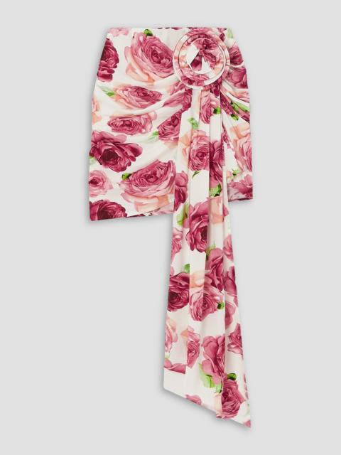 MAGDA BUTRYM Appliquéd asymmetric floral-print stretch-jersey mini skirt