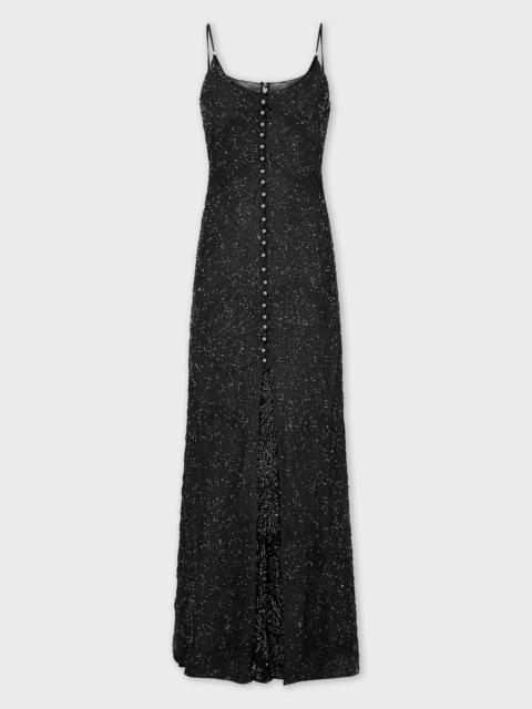 rabanne LONG CREPE DRESS WITH PEARL EMBROIDERY