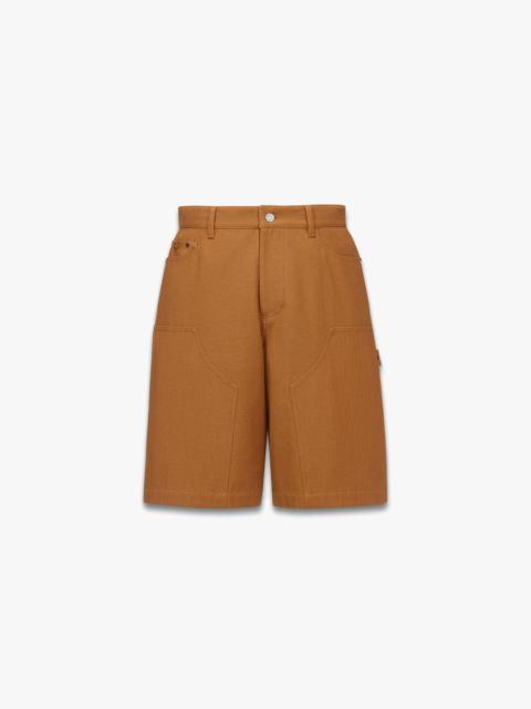 MCM Shorts in Cotton Twill and Monogram Print Leather