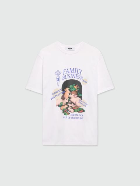 MSGM White jersey T-shirt with "Family Business" print