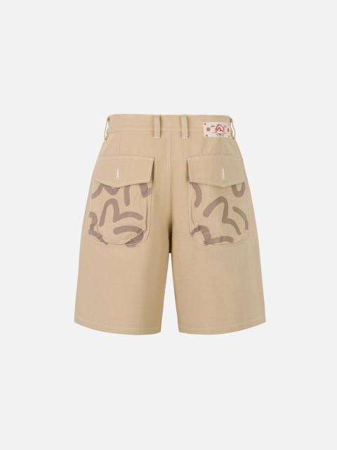 EVISU Allover Seagull Print Pocket Oversized Shorts