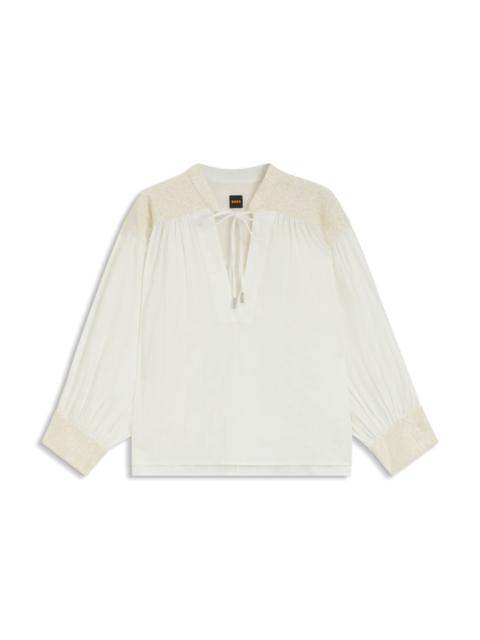 BOSS REGULAR-FIT BLOUSE IN DOBBY COTTON VOILE